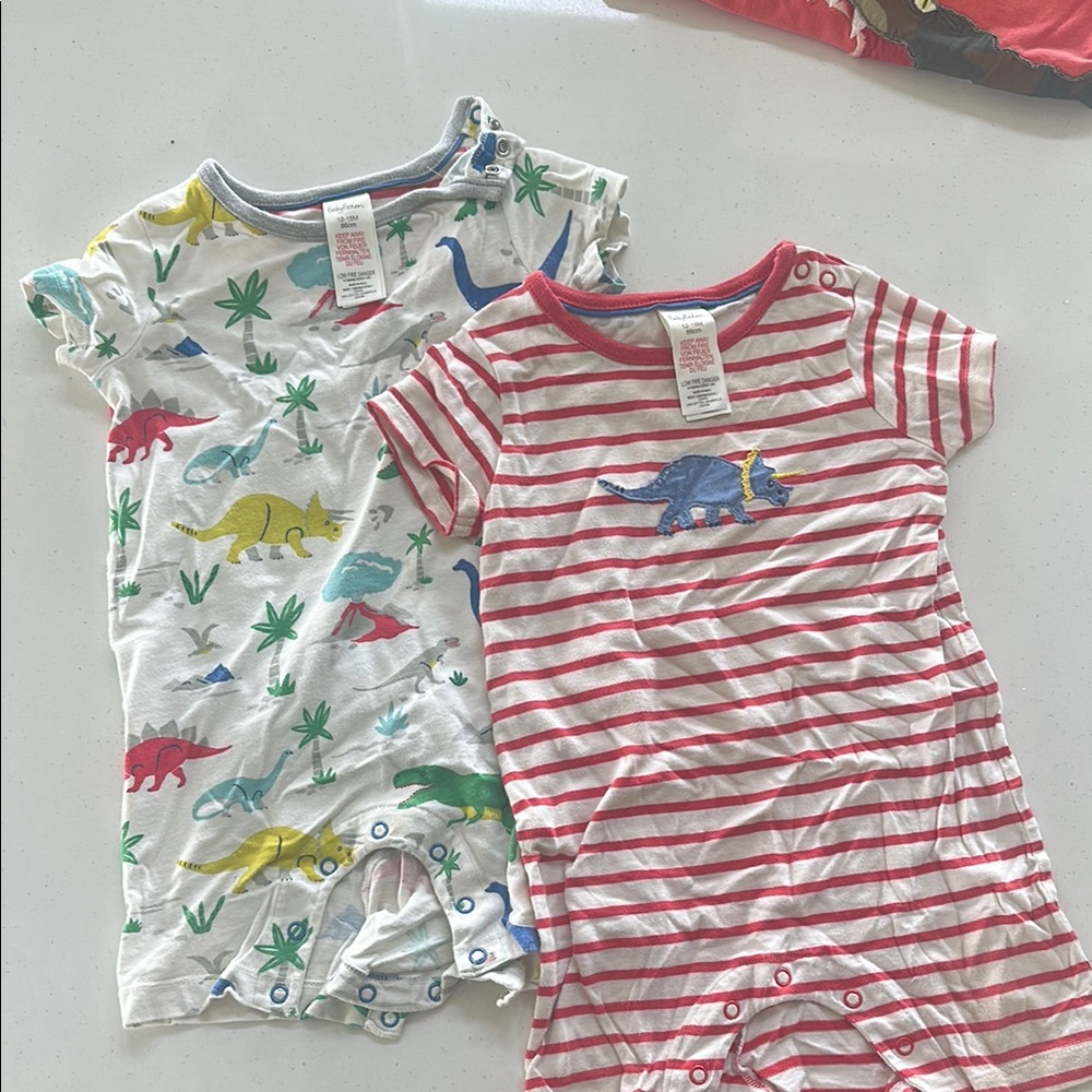 Baby Boden Dinosaur Print and Striped Kids Rompers